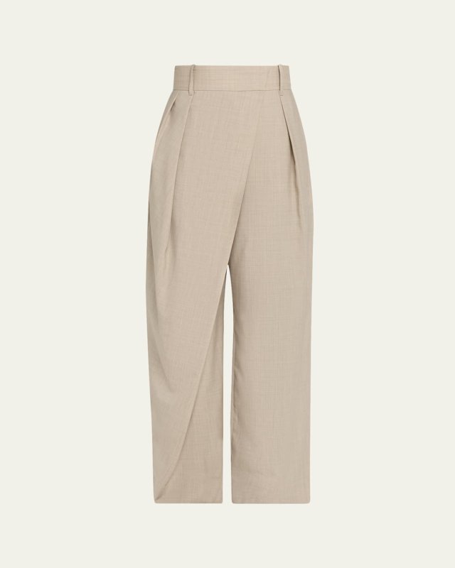 Wrap Pleated Wide-Leg Trousers